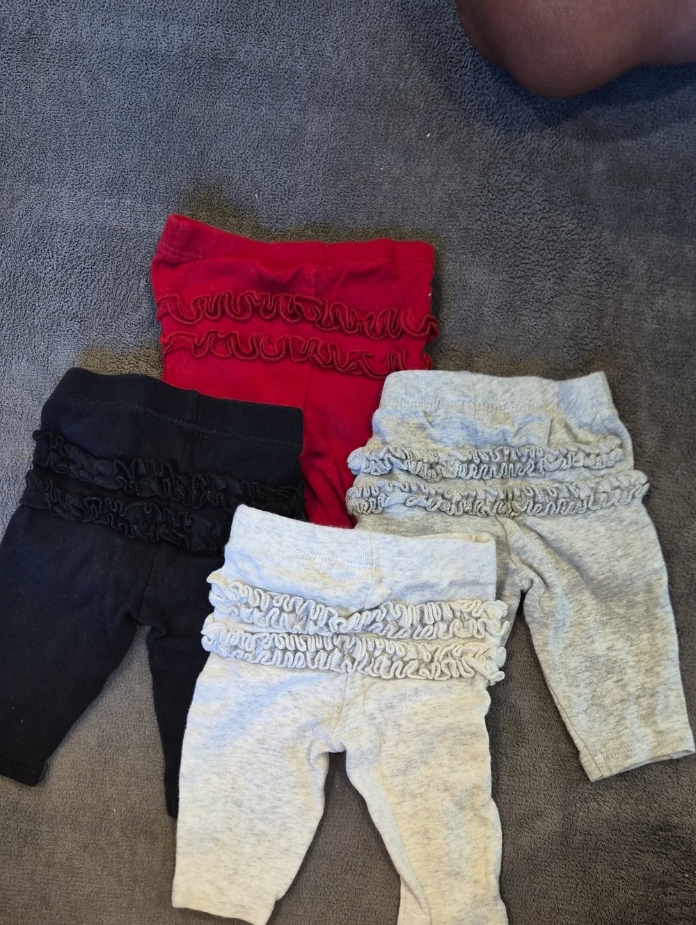 Kids Ruffle Back Leggings - Red, Black, Light Gray
